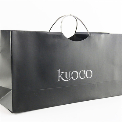 Bolsas de papel personalizadas SGS Bolsas de regalo de papel de lujo negras impresas personalizadas con asas