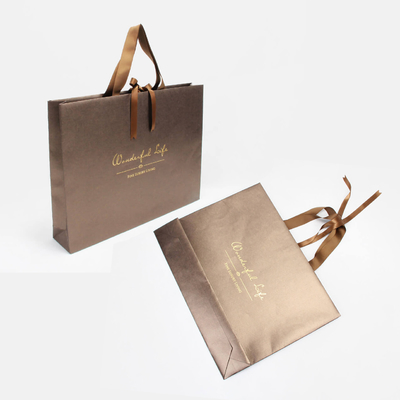 Bolsas de papel iridiscentes doradas brillantes Serigrafía Bolsas de regalo de papel marrón