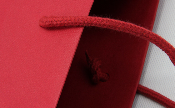 bolsas de papel de la ropa de la impresión en offset de 4C 6C que deslumbran los bolsos de papel rojos del regalo con las manijas
